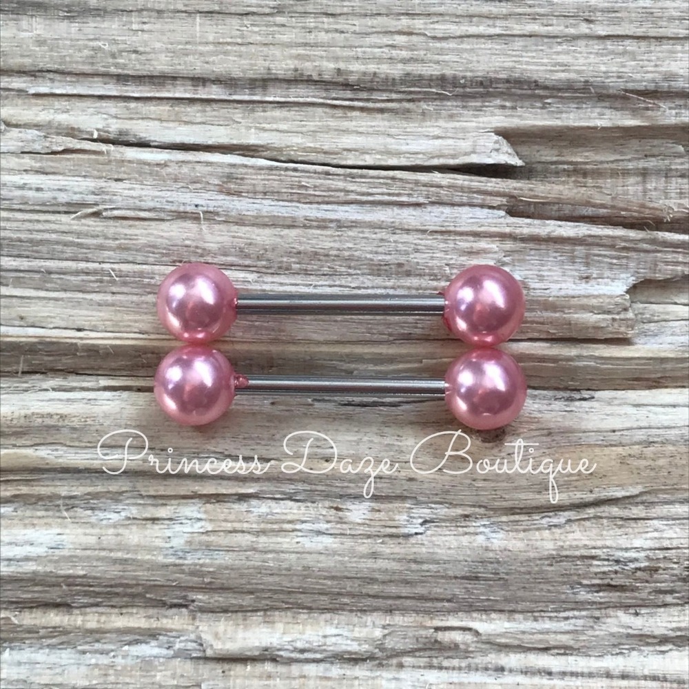 Pink Pearl Nipple Ring Barbell Set Body Jewelry